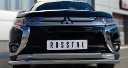 13 399 р. Защита переднего бампера (2 трубыØ75х42 и 63 мм, нержавейка) Russtal Mitsubishi Outlander GF 2-ой рестайлинг (2015-2018)  с доставкой в г. Майкоп. Увеличить фотографию 3