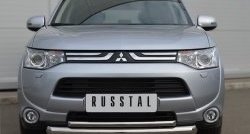 Защита переднего бампера (2 трубыØ76 и 42 мм, нержавейка) SLITKOFF Mitsubishi Outlander  GF (2012-2014) дорестайлинг