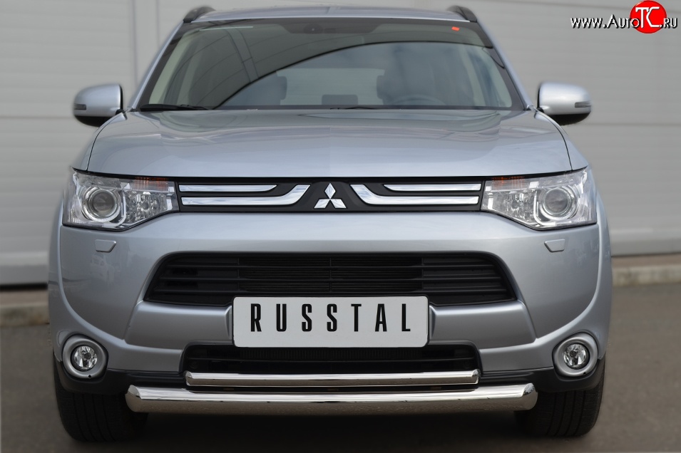 17 749 р. Защита переднего бампера (2 трубыØ76 и 42 мм, нержавейка) SLITKOFF  Mitsubishi Outlander  GF (2012-2014) дорестайлинг  с доставкой в г. Майкоп