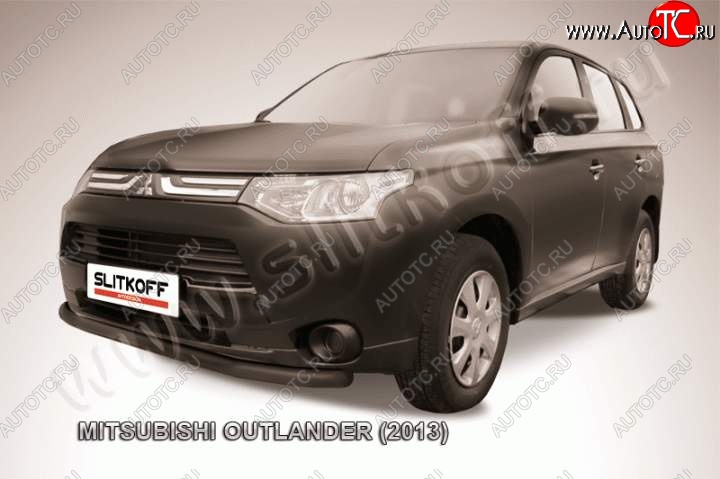 8 449 р. Защита переднего бампер Slitkoff (57 мм, длинная)  Mitsubishi Outlander  GF (2012-2014) дорестайлинг (Цвет: серебристый)  с доставкой в г. Майкоп