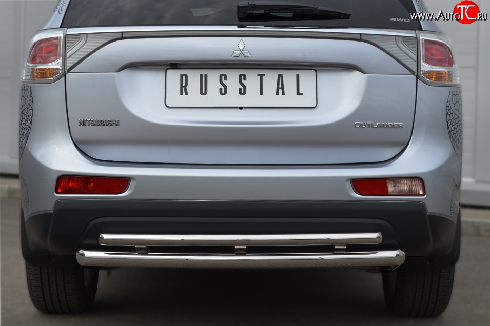 15 999 р. Защита заднего бампера (Ø63 и 42 мм, нержавейка) SLITKOFF  Mitsubishi Outlander  GF (2012-2014) дорестайлинг  с доставкой в г. Майкоп