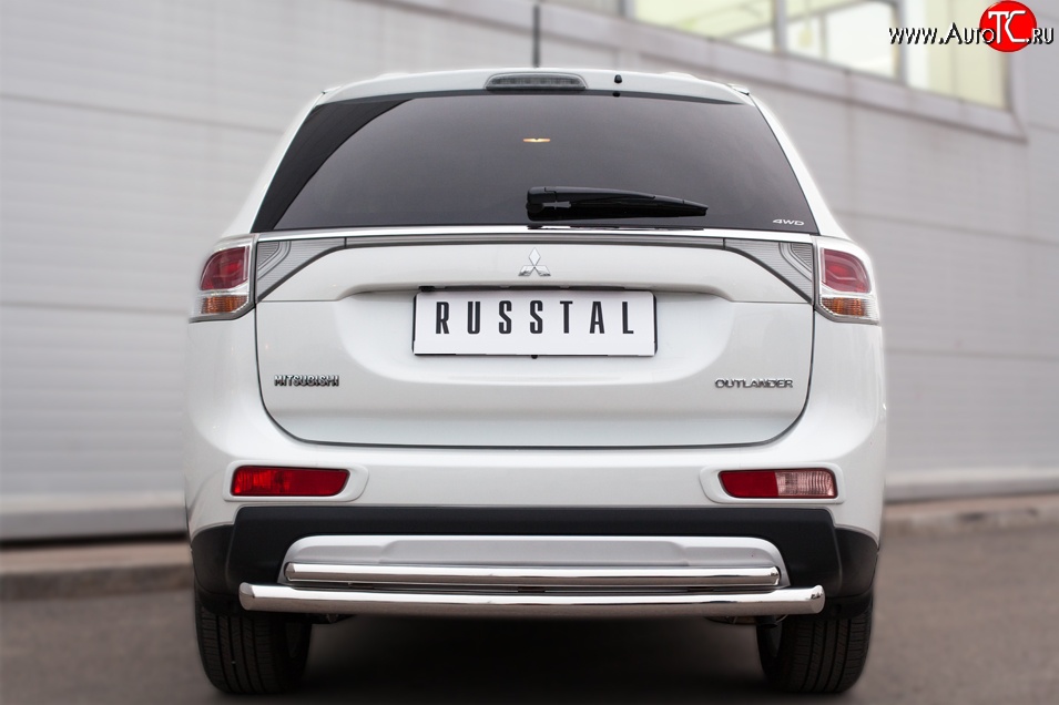 16 899 р. Защита заднего бампера (Ø63 и 42 мм, нержавейка) SLITKOFF  Mitsubishi Outlander  GF (2014-2016) 1-ый рестайлинг  с доставкой в г. Майкоп