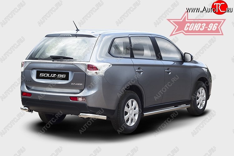 9 224 р. Защита заднего бампера из боковых уголков с диаметром 60 мм Souz-96 Mitsubishi Outlander GF дорестайлинг (2012-2014)  с доставкой в г. Майкоп