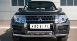 Защита переднего бампера (2 трубыØ63 мм, нержавейка) SLITKOFF Mitsubishi Pajero  4 V90 (2014-2020) 2-ой рестайлинг