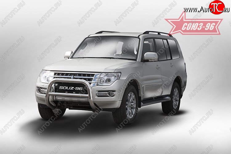 13 229 р. Защита переднего бампера Souz-96 (d76/60) Mitsubishi Pajero 4 V90 2-ой рестайлинг (2014-2020)  с доставкой в г. Майкоп