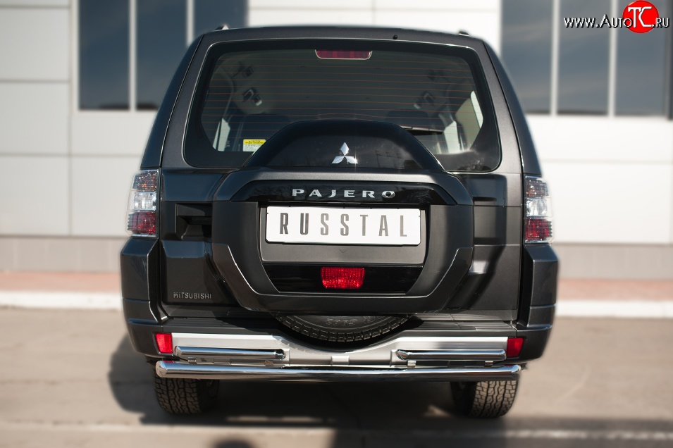 20 449 р. Защита заднего бампера (Ø63 и 42 мм, нержавейка) SLITKOFF  Mitsubishi Pajero  4 V90 (2014-2020) 2-ой рестайлинг  с доставкой в г. Майкоп
