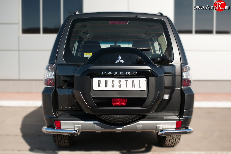 11 999 р. Защита заднего бампера (Ø63 мм уголки, нержавейка) SLITKOFF  Mitsubishi Pajero  4 V90 (2014-2020) 2-ой рестайлинг  с доставкой в г. Майкоп
