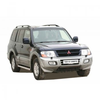 9 799 р. Защита порогов ТехноСфера (Техно Сфера) (Сталь с покрытием, 76 mm) Mitsubishi Pajero 3 V70 дорестайлинг (1999-2003) (цвет: Серебристый)  с доставкой в г. Майкоп. Увеличить фотографию 2