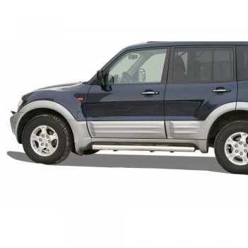 26 799 р. Защита порогов ТехноСфера (Техно Сфера) (нержавейка, 76 mm) Mitsubishi Pajero 3 V70 дорестайлинг (1999-2003)  с доставкой в г. Майкоп. Увеличить фотографию 2
