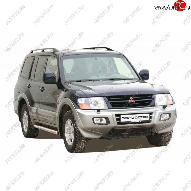 26 799 р. Защита порогов ТехноСфера (Техно Сфера) (нержавейка, 76 mm) Mitsubishi Pajero 3 V70 дорестайлинг (1999-2003)  с доставкой в г. Майкоп