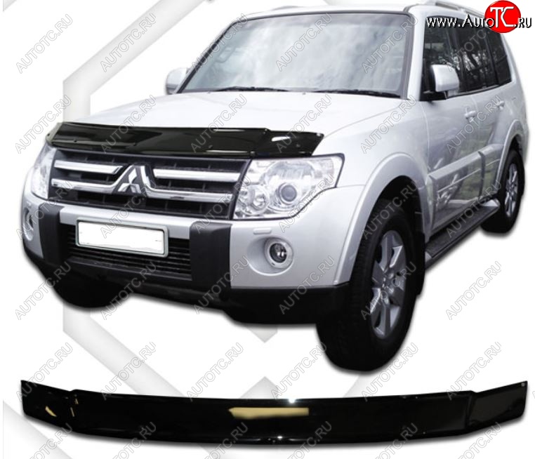 1 999 р. Дефлектор капота CA-Plastic Mitsubishi Pajero 4 V90 дорестайлинг (2006-2011) (серия Classic черный, Без надписи)  с доставкой в г. Майкоп
