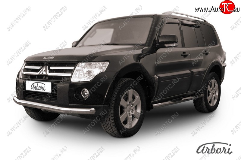 19 449 р. Защита переднего бампера Arbori (нержавейка, 1 труба d76 mm). Mitsubishi Pajero 4 V90 дорестайлинг (2006-2011)  с доставкой в г. Майкоп