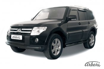 Защита переднего бампера Arbori (черная, 2 трубы d76 и 57 mm) Mitsubishi Pajero 4 V90 дорестайлинг (2006-2011)