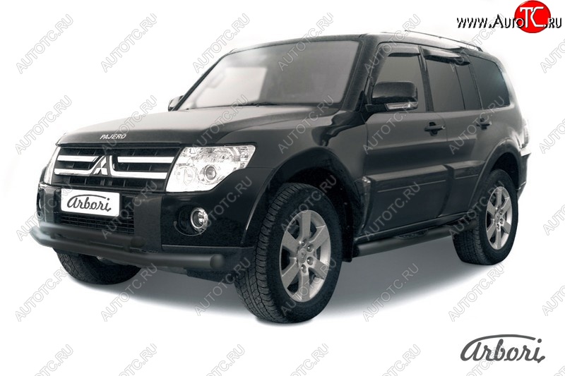 10 889 р. Защита переднего бампера Arbori (черная, 2 трубы d76 и 57 mm) Mitsubishi Pajero 4 V90 дорестайлинг (2006-2011)  с доставкой в г. Майкоп