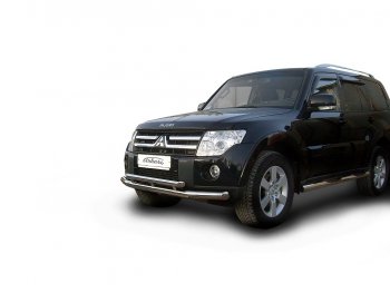 15 749 р. Защита переднего бампера Arbori (нержавейка, 2 трубы d76 и 57 mm) Mitsubishi Pajero 4 V80 дорестайлинг (2006-2011)  с доставкой в г. Майкоп. Увеличить фотографию 2