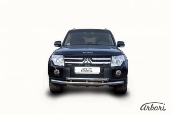 Защита переднего бампера Arbori (нержавейка, 2 трубы d76 и 57 mm) Mitsubishi Pajero 4 V90 дорестайлинг (2006-2011)