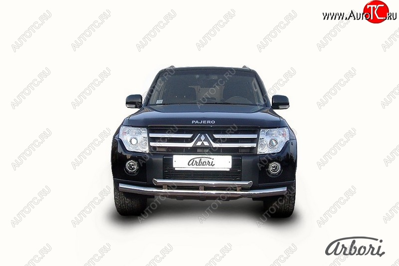 15 749 р. Защита переднего бампера Arbori (нержавейка, 2 трубы d76 и 57 mm) Mitsubishi Pajero 4 V80 дорестайлинг (2006-2011)  с доставкой в г. Майкоп