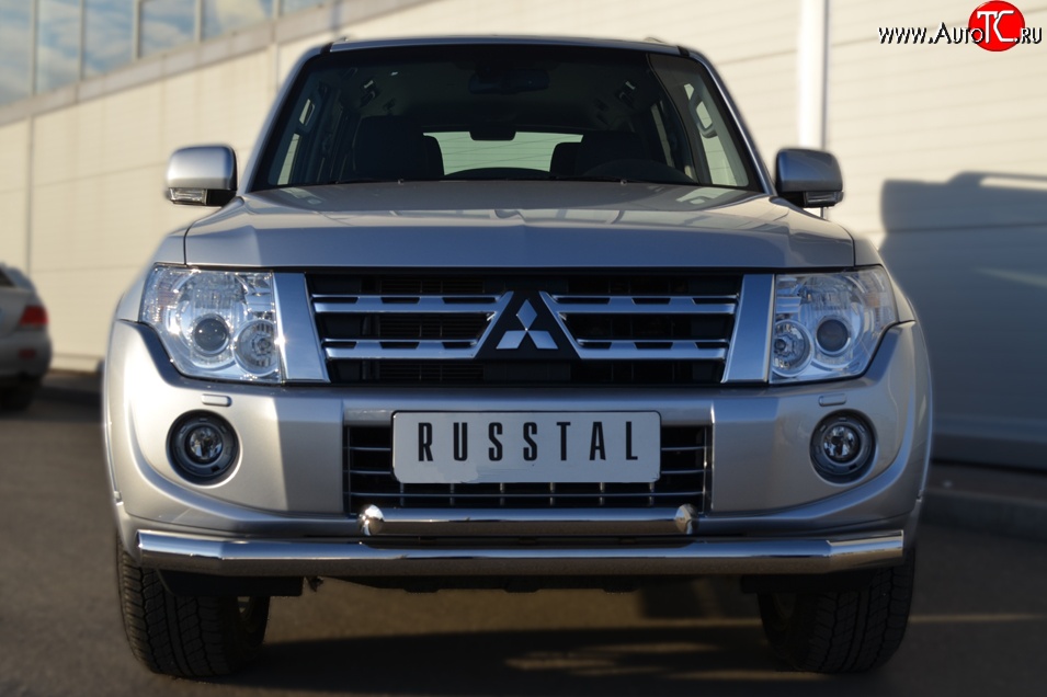22 999 р. Защита переднего бампера (2 трубыØ76 и 63 мм, нержавейка) SLITKOFF  Mitsubishi Pajero ( 4 V90,  4 V80) (2011-2015) 1-ый рестайлинг, 3 дв. 1-ый рестайлинг  с доставкой в г. Майкоп