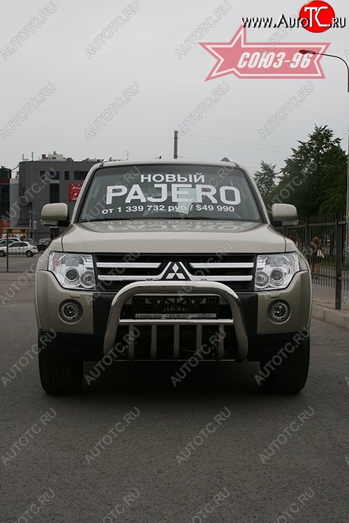 18 629 р. Защита переднего бампера Souz-96 (d76) Mitsubishi Pajero 4 V80 дорестайлинг (2006-2011)  с доставкой в г. Майкоп