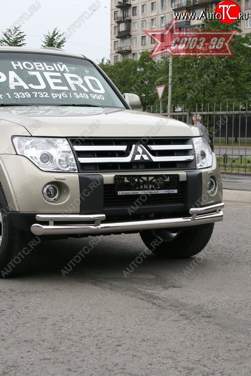 17 999 р. Защита переднего бампера двойная Souz-96 (d76/42) Mitsubishi Pajero 4 V90 дорестайлинг (2006-2011)  с доставкой в г. Майкоп