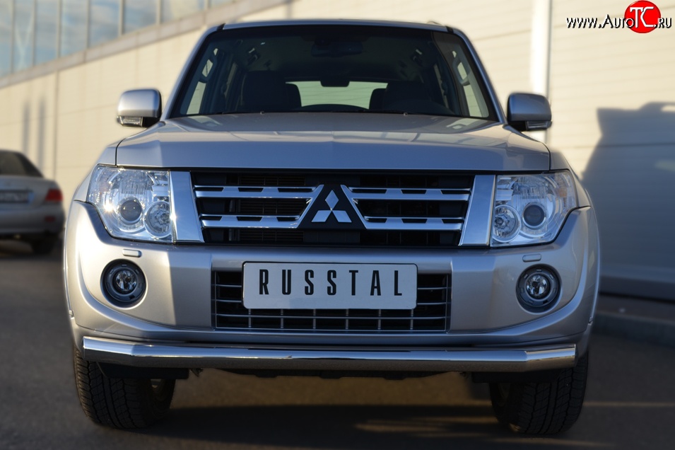 17 599 р. Одинарная защита переднего бампера диаметром 76 мм SLITKOFF Mitsubishi Pajero 4 V80 3 дв. 1-ый рестайлинг (2011-2014)  с доставкой в г. Майкоп