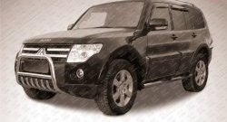 Усиленная низкая защита переднего бампера с защитой картера из трубы диаметром 57 мм Slitkoff Mitsubishi Pajero ( 4 V90,  4 V80) (2006-2015) дорестайлинг, дорестайлинг, 1-ый рестайлинг, 3 дв. 1-ый рестайлинг