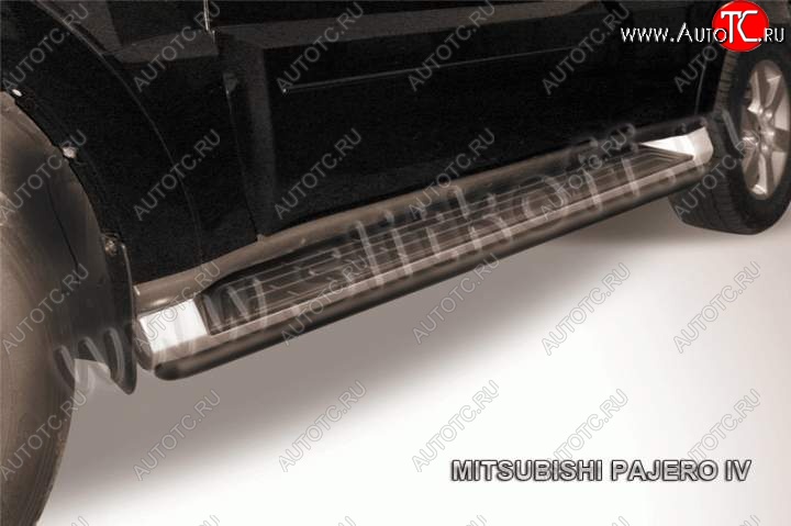 7 649 р. Защита штатного порога d42 Slitkoff Mitsubishi Pajero 4 V90 дорестайлинг (2006-2011) (Цвет: серебристый)  с доставкой в г. Майкоп