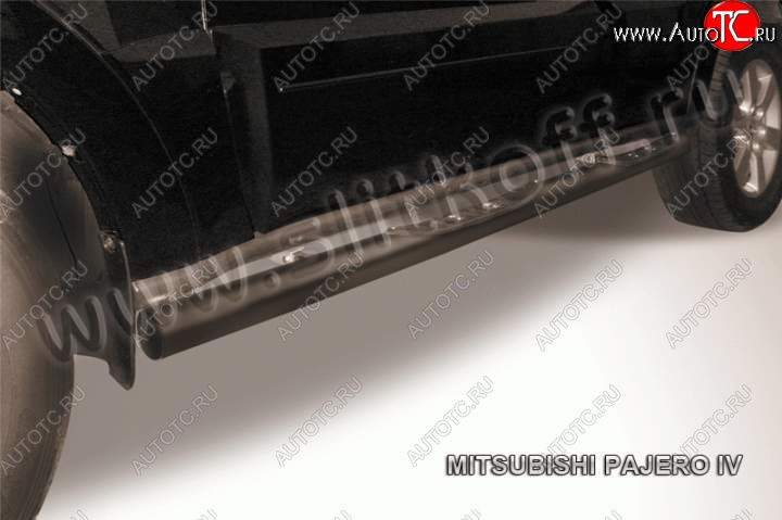 12 399 р. Защита порогов Slitkoff  Mitsubishi Pajero  4 V90 (2006-2015) дорестайлинг, 1-ый рестайлинг (Цвет: серебристый)  с доставкой в г. Майкоп