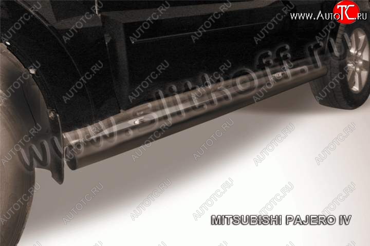 10 599 р. Защита порогов Slitkoff  Mitsubishi Pajero  4 V90 (2006-2015) дорестайлинг, 1-ый рестайлинг (Цвет: серебристый)  с доставкой в г. Майкоп
