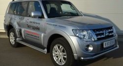 67 999 р. Защита порогов из круглой трубы диаметром 42 мм Russtal Mitsubishi Pajero 4 V90 дорестайлинг (2006-2011) (Защита порогов с со скосами на торцах (вариант 1))  с доставкой в г. Майкоп. Увеличить фотографию 3