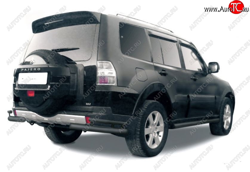 4 399 р. Защита заднего бампера (уголки, 2 трубы d76 и 42 mm) Mitsubishi Pajero 4 V80 дорестайлинг (2006-2011) (сталь, черный цвет)  с доставкой в г. Майкоп