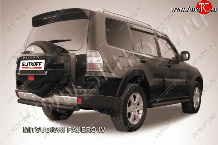 8 849 р. Защита задняя Slitkoff Mitsubishi Pajero 4 V90 дорестайлинг (2006-2011) (Цвет: серебристый)  с доставкой в г. Майкоп