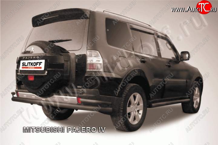 11 299 р. Защита задняя Slitkoff (d76/42)  Mitsubishi Pajero  4 V90 (2006-2020) дорестайлинг, 1-ый рестайлинг, 2-ой рестайлинг (Цвет: серебристый)  с доставкой в г. Майкоп