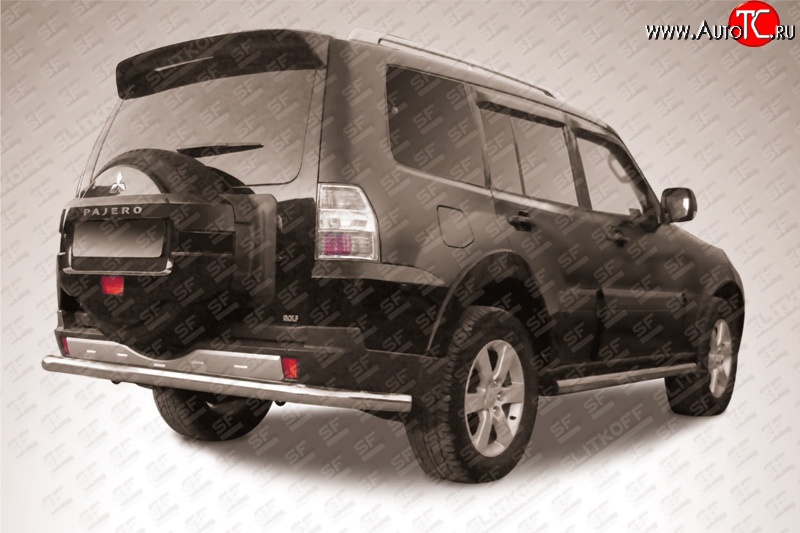 13 499 р. Защита заднего бампера из длинной трубы диаметром 76 мм Slitkoff Mitsubishi Pajero 4 V90 дорестайлинг (2006-2011) (Нержавейка, Полированная)  с доставкой в г. Майкоп