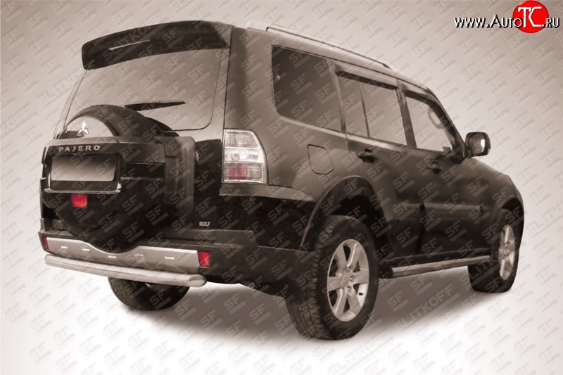 12 649 р. Защита заднего бампера из короткой трубы диаметром 76 мм Slitkoff Mitsubishi Pajero 4 V90 дорестайлинг (2006-2011) (Нержавейка, Полированная)  с доставкой в г. Майкоп