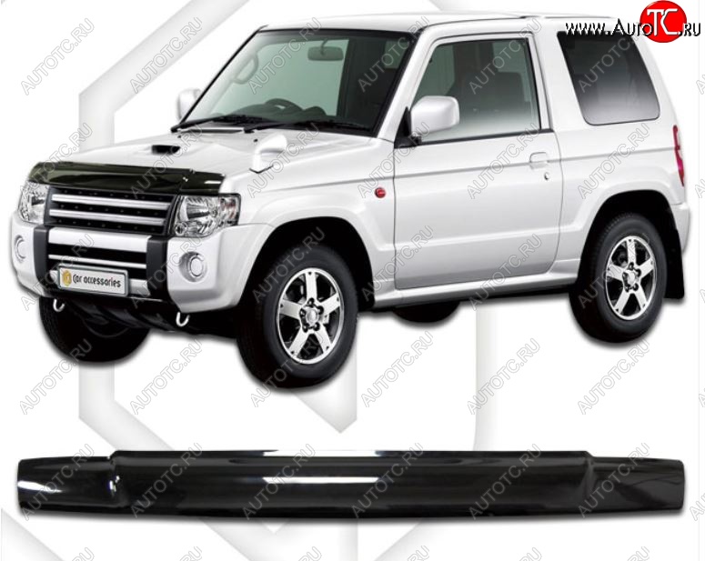 1 899 р. Дефлектор капота CA-Plastic Mitsubishi Pajero Mini H53/H58 (2008-2012) (Classic черный, Без надписи)  с доставкой в г. Майкоп