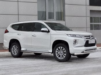 23 999 р. Защита переднего бампера (2 трубы Ø76 и 42 мм, нержавейка) SLITKOFF  Mitsubishi Pajero Sport  QF (2019-2022) рестайлинг  с доставкой в г. Майкоп. Увеличить фотографию 3