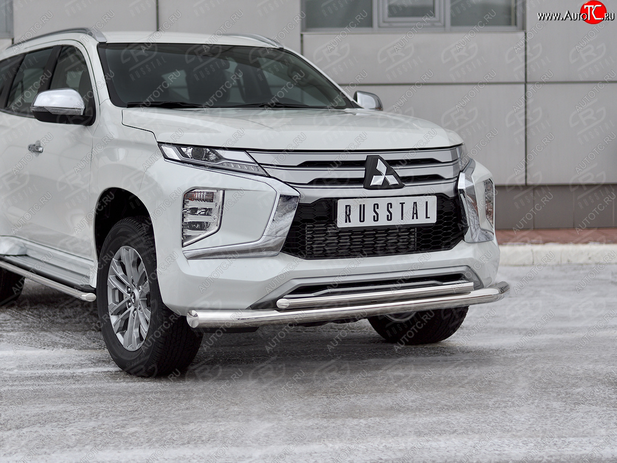 23 999 р. Защита переднего бампера (2 трубы Ø76 и 42 мм, нержавейка) SLITKOFF  Mitsubishi Pajero Sport  QF (2019-2022) рестайлинг  с доставкой в г. Майкоп