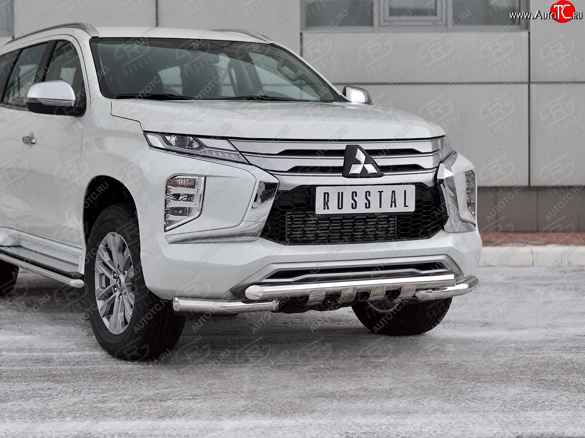 27 999 р. Защита переднего бампера SLITKOFF (Ø63 мм с уголками, нержавейка)  Mitsubishi Pajero Sport  QF (2019-2022) рестайлинг  с доставкой в г. Майкоп