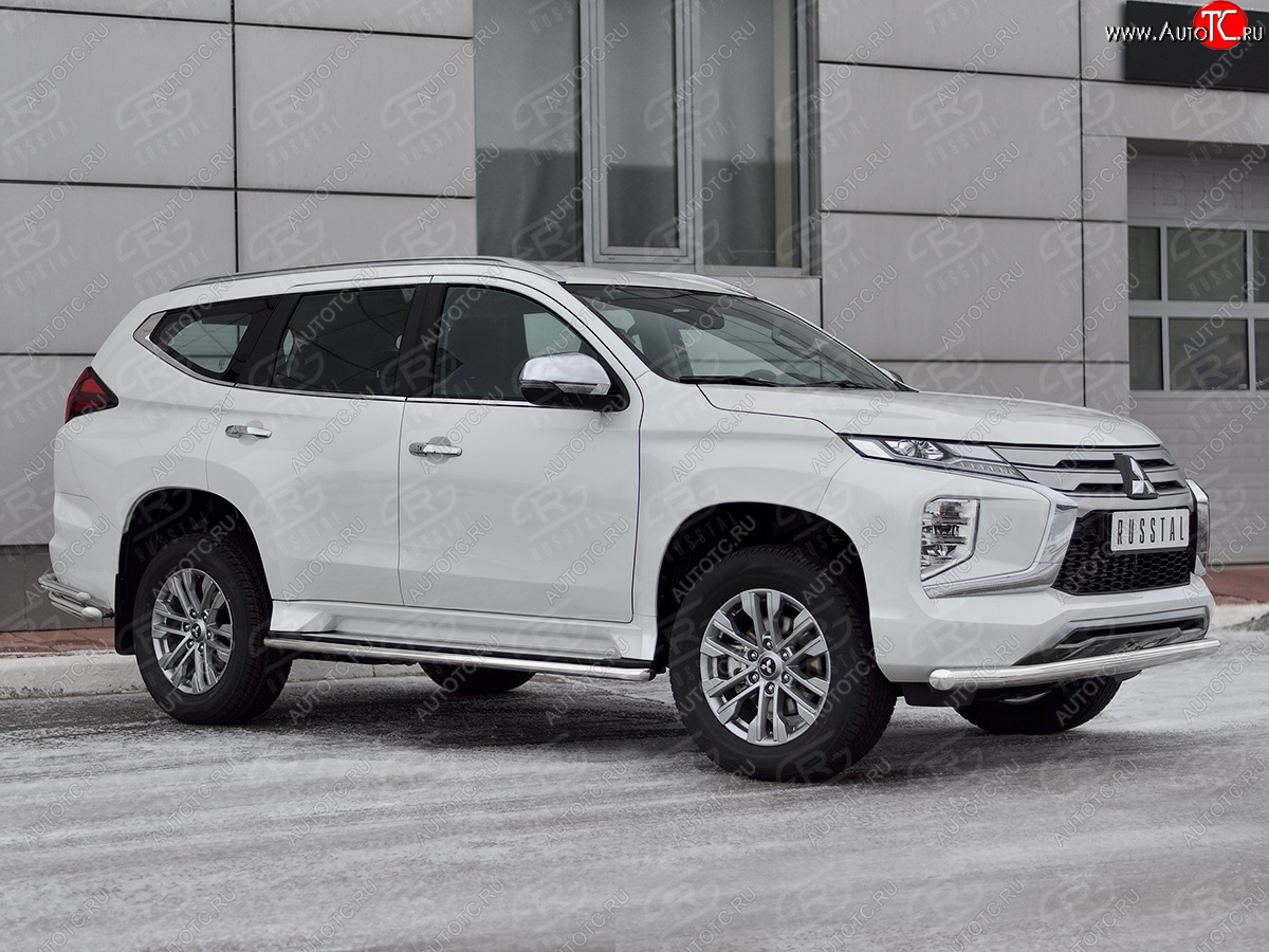 17 499 р. Защита переднего бампера SLITKOFF (Ø63 мм, нержавейка)  Mitsubishi Pajero Sport  QF (2019-2022) рестайлинг  с доставкой в г. Майкоп