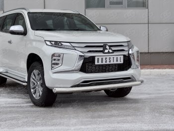 18 999 р. Защита переднего бампера (Ø76 мм, нержавейка) SLITKOFF  Mitsubishi Pajero Sport  QF (2019-2022) рестайлинг  с доставкой в г. Майкоп. Увеличить фотографию 2