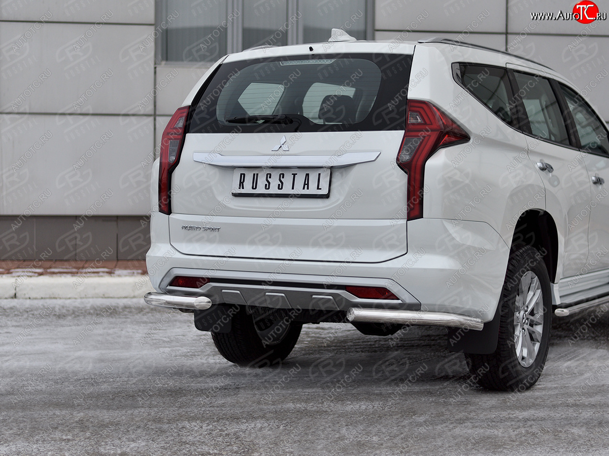 16 349 р. Защита заднего бампера (Ø63 мм уголки, нержавейка) SLITKOFF Mitsubishi Pajero Sport QF рестайлинг (2019-2022)  с доставкой в г. Майкоп