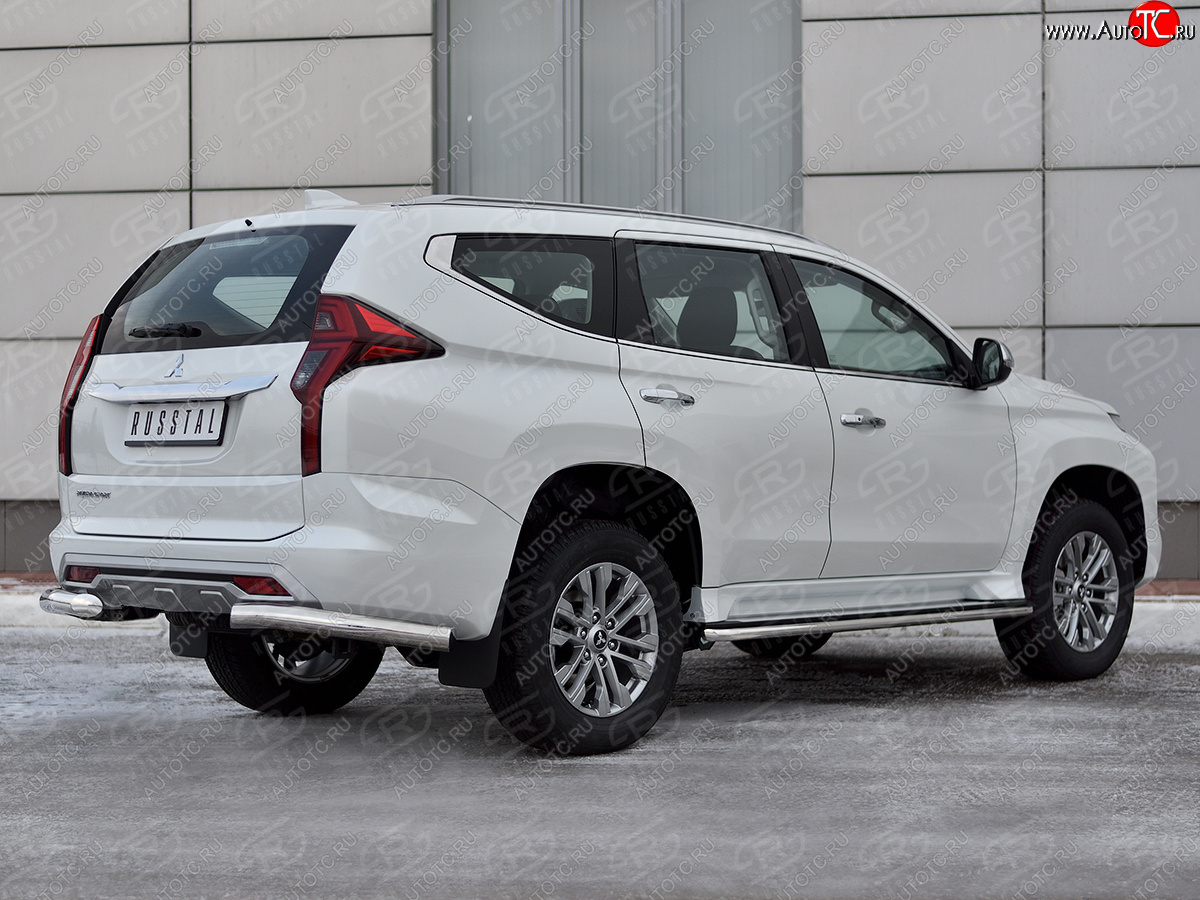 13 549 р. Защита заднего бампера (Ø76 мм уголки, нержавейка) Mitsubishi Pajero Sport QF рестайлинг (2019-2022)  с доставкой в г. Майкоп