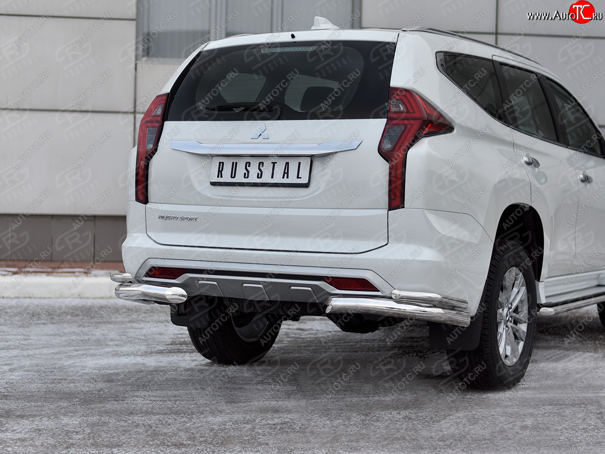 16 799 р. Защита заднего бампера (2 трубы Ø76 и 42 мм уголки, нержавейка) Mitsubishi Pajero Sport QF рестайлинг (2019-2022) (полированная нержавейка)  с доставкой в г. Майкоп