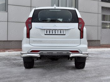 16 799 р. Защита заднего бампера (2 трубы Ø76 и 42 мм уголки, нержавейка) Mitsubishi Pajero Sport QF рестайлинг (2019-2022) (полированная нержавейка)  с доставкой в г. Майкоп. Увеличить фотографию 2