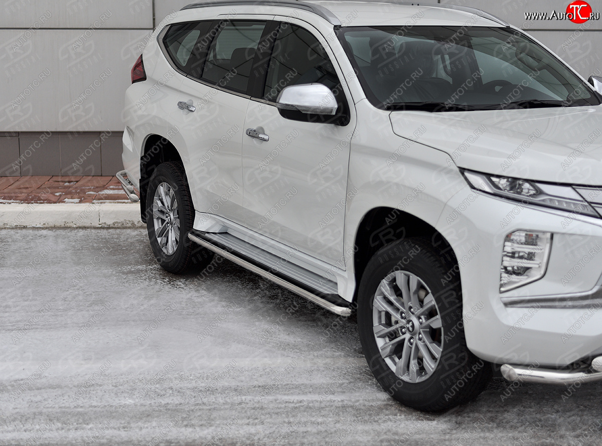 16 999 р. Защита порогов на SLITKOFF (Ø42 мм) Mitsubishi Pajero Sport QF рестайлинг (2019-2022) (полированная нержавейка)  с доставкой в г. Майкоп