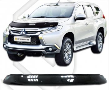 2 299 р. Дефлектор капота CA-Plastiс Mitsubishi Pajero Sport QE дорестайлинг (2015-2021) (серия Classic черный, Без надписи)  с доставкой в г. Майкоп. Увеличить фотографию 2