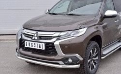 16 849 р. Защита переднего бампера (Ø63 мм, нержавейка) SLITKOFF Mitsubishi Pajero Sport QE дорестайлинг (2015-2021)  с доставкой в г. Майкоп. Увеличить фотографию 3