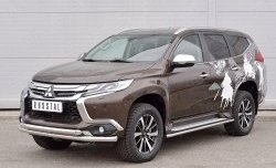 18 449 р. Защита переднего бампера (2 трубыØ63 мм, нержавейка) SLITKOFF Mitsubishi Pajero Sport QE дорестайлинг (2015-2021)  с доставкой в г. Майкоп. Увеличить фотографию 2