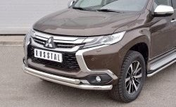 18 449 р. Защита переднего бампера (2 трубыØ63 мм, нержавейка) SLITKOFF Mitsubishi Pajero Sport QE дорестайлинг (2015-2021)  с доставкой в г. Майкоп. Увеличить фотографию 3